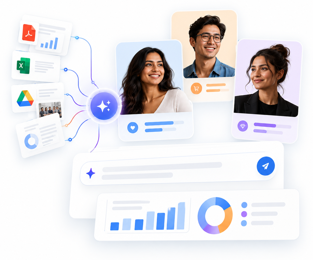 Research documents and spreadsheets feeding an AI that creates digital consumer twins you can chat with